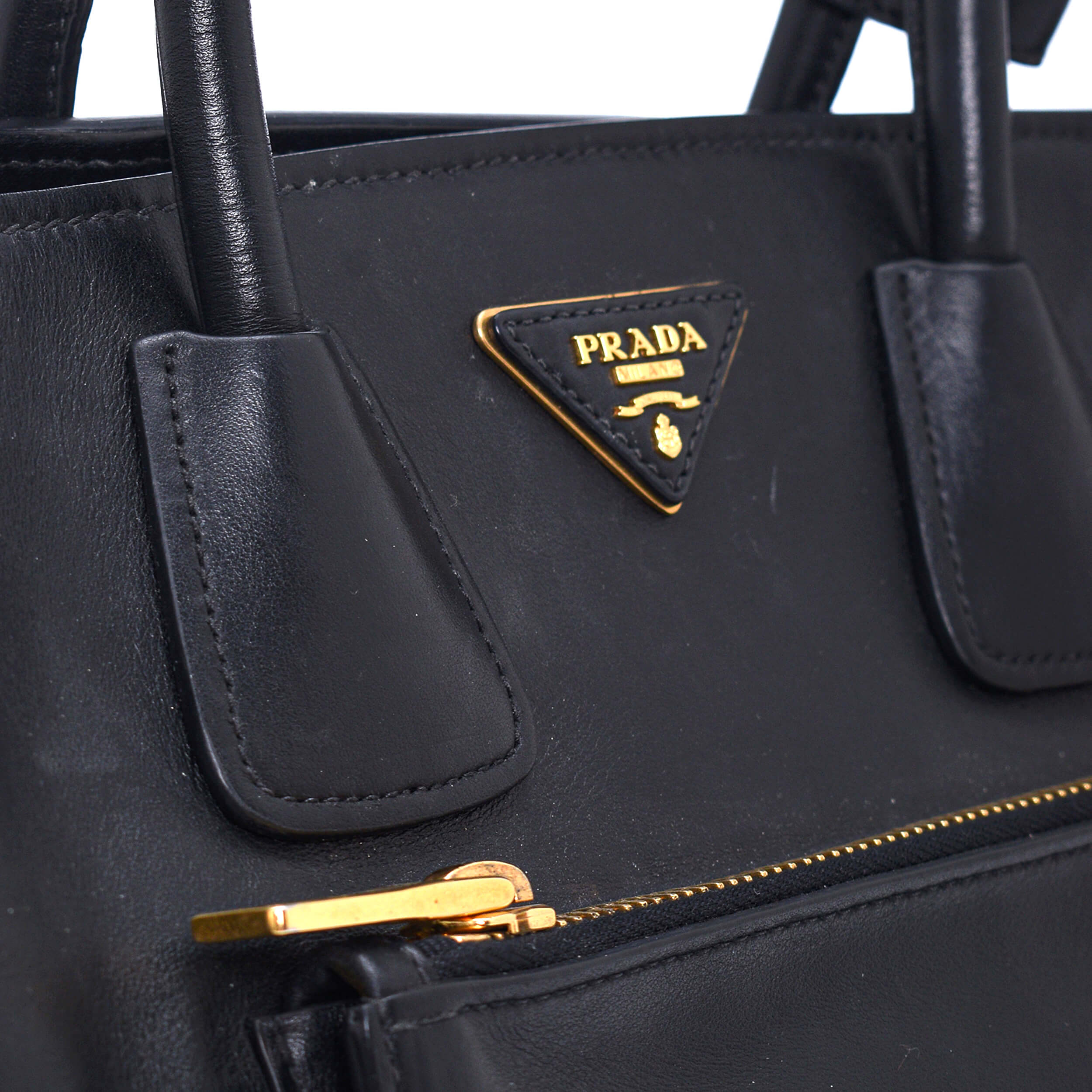 Prada - Black Smooth Leather Top Handle Bag